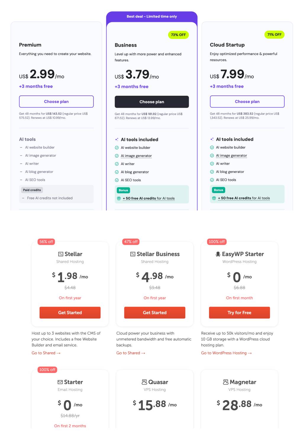 Hostinger and Namecheap pricing plans comparison